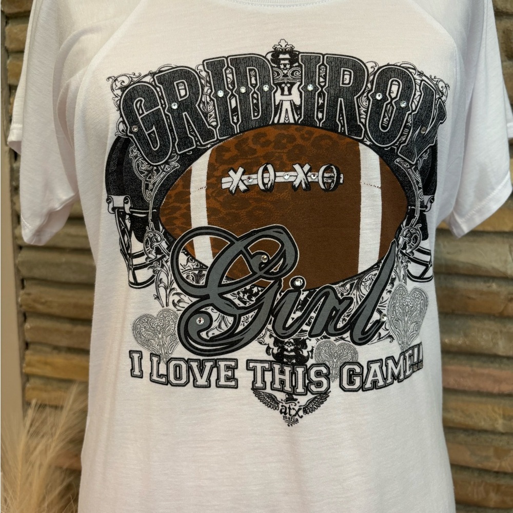 ATX Mafia Bedazzled GridIron Girl Football T Shirt. size Small